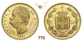 UMBERTO I (1878-1900) 50 Lire 1891 Roma. Pag. 574 MIR 1097c Au g 16,14 Rarissima SPL