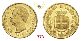 UMBERTO I (1878-1900) 20 Lire 1884 Roma. Pag. 580 MIR 1098i Au Molto rara SPL÷FDC