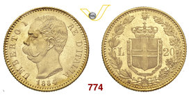 UMBERTO I (1878-1900) 20 Lire 1884 Roma. Pag. 580 MIR 1098i Au Molto rara • Sigillata FDC da Angelo Bazzoni FDC