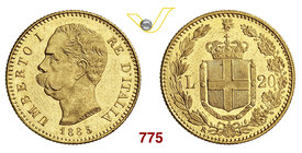 UMBERTO I (1878-1900) 20 Lire 1885 Roma. Pag. 581 MIR 1098j Au g 6,45 SPL÷FDC