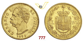 UMBERTO I (1878-1900) 20 Lire 1889 Roma. Pag. 584 MIR 1098n Au g 6,45 Rara SPL÷FDC