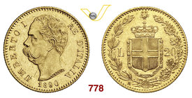 UMBERTO I (1878-1900) 20 Lire 1890 Roma. Pag. 585 MIR 1098o Au g 6,44 SPL÷FDC