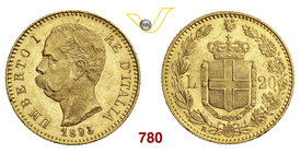 UMBERTO I (1878-1900) 20 Lire 1893 Roma. Pag. 587 MIR 1098r Au g 6,42 SPL÷FDC