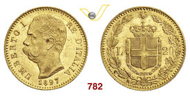 UMBERTO I (1878-1900) 20 Lire 1897 Roma. Pag. 588 MIR 1098s Au g 6,44 Rara q.FDC