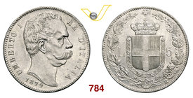 UMBERTO I (1878-1900) 5 Lire 1879 Roma. Pag. 590 Ag g 24,97 q.FDC