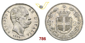 UMBERTO I (1878-1900) 2 Lire 1884 Roma. Pag. 594 Ag g 10,00 SPL+