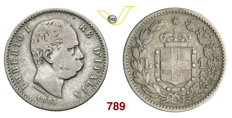 UMBERTO I (1878-1900) Lira 1883 Roma. Pag. 601 MIR 1103a Ag g 4,81 Estremamente ...
