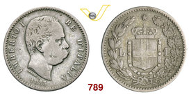 UMBERTO I (1878-1900) Lira 1883 Roma. Pag. 601 MIR 1103a Ag g 4,81 Estremamente rara MB