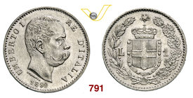 UMBERTO I (1878-1900) Lira 1899 Roma "cifre ravvicinate". Pag. 606 MIR 1103f Ag g 5,00 FDC