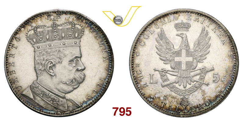 UMBERTO I - monetazione per l’Eritrea (1878-1900) 5 Lire o Tallero 1891 Roma. Pa...