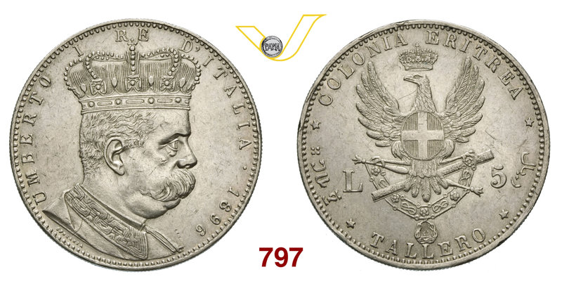 UMBERTO I - monetazione per l’Eritrea (1878-1900) 5 Lire o Tallero 1896 Roma. Pa...