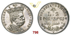 UMBERTO I - monetazione per l’Eritrea (1878-1900) 2 Lire 1890 Roma. Pag. 632 MIR 1111a Ag g 10,02 Rara • Fondi speculari ! q.FDC