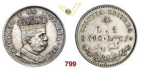UMBERTO I - monetazione per l’Eritrea (1878-1900) Lira 1890 Roma. Pag. 634 MIR 1112a Ag g 5,00 Non comune • Fondi speculari ! q.FDC