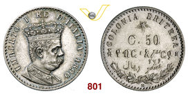 UMBERTO I - monetazione per l’Eritrea (1878-1900) 50 Centesimi 1890 Milano. Pag. 637 MIR 1113a Ag g 2,52 Rara • Fondi speculari ! q.FDC
