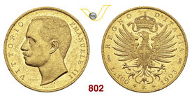 VITTORIO EMANUELE III (1900-1946) 100 Lire 1903 Roma. Pag. 638 MIR 1114a Au g 32,24 Molto rara SPL