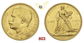 VITTORIO EMANUELE III (1900-1946) 100 Lire 1912 Roma “aratrice”. Pag. 641 MIR 1115b Au g 32,27 Rara q.SPL