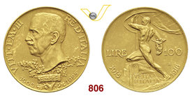 VITTORIO EMANUELE III (1900-1946) 100 Lire 1925 Roma “vetta d’Italia”. Pag. 645 MIR 1117 Au g 32,25 SPL