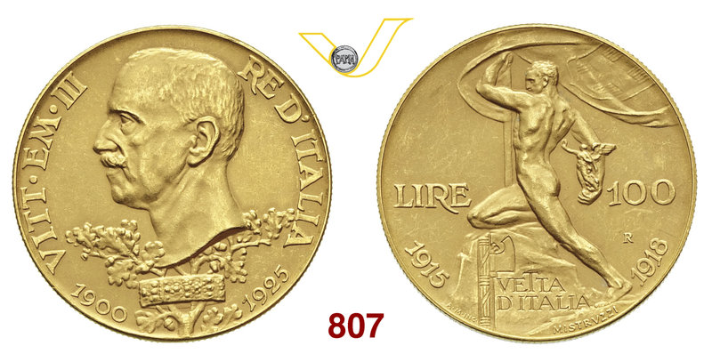 VITTORIO EMANUELE III (1900-1946) 100 Lire 1925 Roma “vetta d’Italia”. Pag. 645 ...