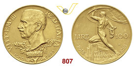 VITTORIO EMANUELE III (1900-1946) 100 Lire 1925 Roma “vetta d’Italia”. Pag. 645 MIR 1117 Au g 32,27 • Minuscolo colpetto al bordo BB÷SPL