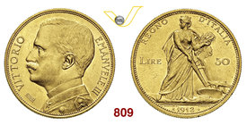 VITTORIO EMANUELE III (1900-1946) 50 Lire 1912 Roma “aratrice”. Pag. 653 MIR 1121b Au g 16,11 SPL÷FDC