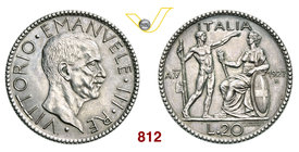 VITTORIO EMANUELE III (1900-1946) 20 Lire 1927 V Roma “littore”. Pag. 671 MIR 1128a Ag g 14,98 Rarissima FDC