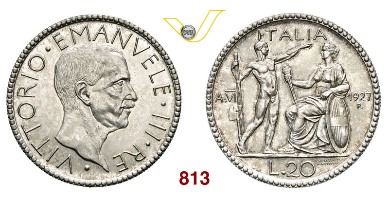 VITTORIO EMANUELE III (1900-1946) 20 Lire 1927 VI Roma “littore”. Pag. 672 MIR 1...