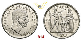VITTORIO EMANUELE III (1900-1946) 20 Lire 1927 VI Roma “littore”. Pag. 672 MIR 1128b Ag g 14,99 SPL÷FDC