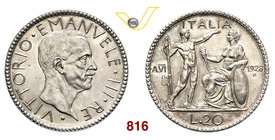 VITTORIO EMANUELE III (1900-1946) 20 Lire 1928 VI Roma “littore”. Pag. 673 MIR 1128c Ag g 14,93 FDC
