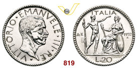 VITTORIO EMANUELE III (1900-1946) 20 Lire 1932 X Roma “littore”. Pag. 677 Ag g 14,99 Rarissima • Hairlines • Solo 50 es. coniati ! FDC