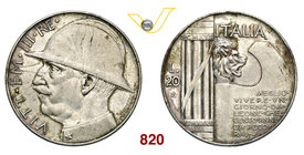 VITTORIO EMANUELE III (1900-1946) 20 Lire 1928 VI Roma “elmetto”. Pag. 680 MIR 1129a Ag g 19,95 BB