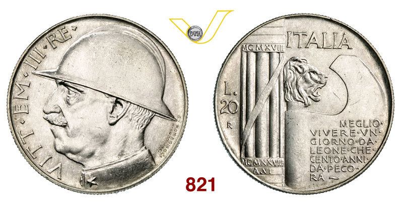 VITTORIO EMANUELE III (1900-1946) 20 Lire 1928 VI Roma “elmetto”. Pag. 680 MIR 1...