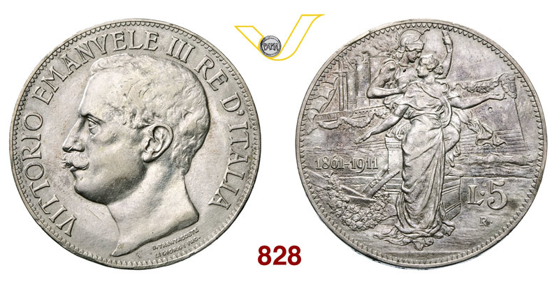 VITTORIO EMANUELE III (1900-1946) 5 Lire 1911 Roma “Cinquantenario”. Pag. 707 MI...