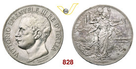 VITTORIO EMANUELE III (1900-1946) 5 Lire 1911 Roma “Cinquantenario”. Pag. 707 MIR 1135a Ag g 24,99 • Colpetti; bordo ripreso BB/SPL