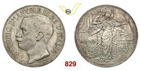 VITTORIO EMANUELE III (1900-1946) 5 Lire 1911 Roma “Cinquantenario”. Pag. 707 MIR 1135a Ag g 25,00 • Colpetto SPL