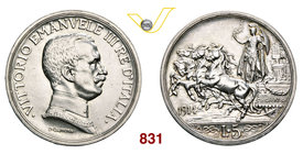 VITTORIO EMANUELE III (1900-1946) 5 Lire 1914 Roma “quadriga”. Pag. 708 MIR 1136a Ag g 24,95 Molto rara • La più bella moneta del '900 più di SPL...