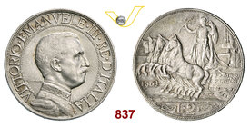 VITTORIO EMANUELE III (1900-1946) 2 Lire 1908 Roma “quadriga”. Pag. 732 MIR 1140a Ag g 10,00 SPL÷FDC