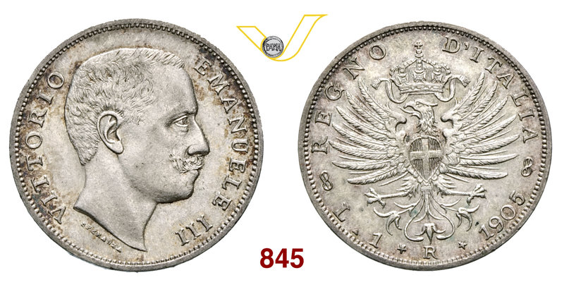 VITTORIO EMANUELE III (1900-1946) Lira 1905 Roma. Pag. 765 MIR 1145c Ag g 4,97 R...
