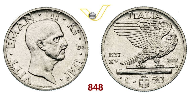 VITTORIO EMANUELE III (1900-1946) 50 Centesimi 1937 XV Roma. Pag. 819 MIR 1151k ...