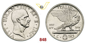 VITTORIO EMANUELE III (1900-1946) 50 Centesimi 1937 XV Roma. Pag. 819 MIR 1151k Ac g 6,10 Rarissima FDC