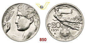 VITTORIO EMANUELE III (1900-1946) 20 Centesimi 1931 Roma “donna librata” Pag. 845 MIR 1153q Ni g 3,90 Rarissima q.FDC