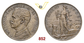 VITTORIO EMANUELE III (1900-1946) 10 Centesimi 1908 Roma "Prova". P.P. 323 Mont. 532 Luppino PP238 Cu g 9,80 Estremamente rara q.FDC