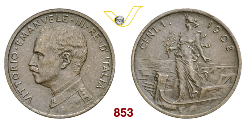 VITTORIO EMANUELE III (1900-1946) Centesimo 1908 Roma “Italia su prora”. Pag. 94...