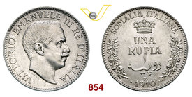 VITTORIO EMANUELE III - monetazione per la Somalia (1900-1946) Rupia 1910 Roma. Pag. 958 MIR 1175a Ag g 11,69 q.FDC