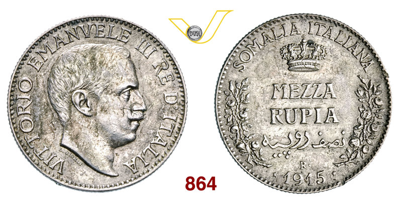 VITTORIO EMANUELE III - monetazione per la Somalia (1900-1946) Mezza Rupia 1915 ...