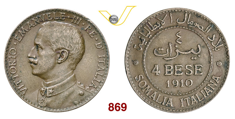 VITTORIO EMANUELE III - monetazione per la Somalia (1900-1946) 4 Bese 1910 Roma....