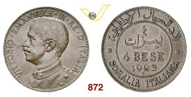 VITTORIO EMANUELE III - monetazione per la Somalia (1900-1946) 4 Bese 1923 Roma. Pag. 977 MIR 1178e Cu g 10,04 Rara q.SPL