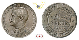 VITTORIO EMANUELE III - monetazione per la Somalia (1900-1946) 2 Bese 1923 Roma. Pag. 983 MIR 1179e Cu g 5,09 BB/q.SPL