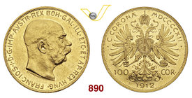 AUSTRIA FRANCESCO GIUSEPPE I (1848-1916) 100 Corone 1912. Fb. 507 Au g 33,87 • Fondi speculari SPL/FDC