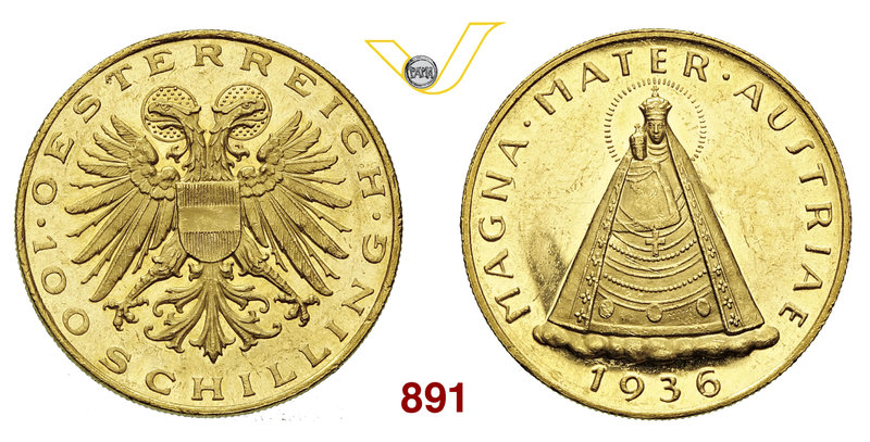 AUSTRIA REPUBBLICA (1918-.....) 100 Scellini 1936 Maria Zell. Kr. 2857 Au g 23,5...