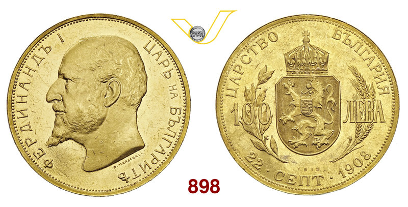 BULGARIA FERDINANDO I (1887-1918) 100 Leva 1894. Fb. 2 Au g 32,26 SPL/proof